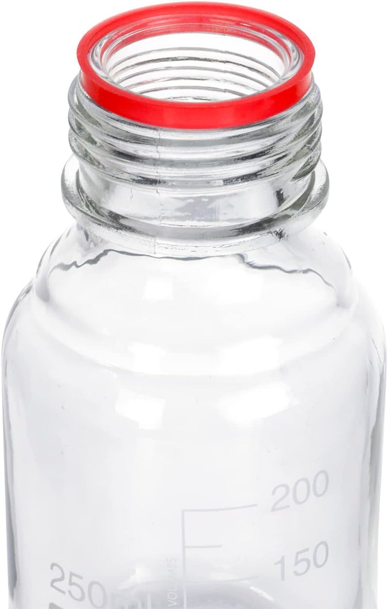 Pastein 10 Pieces 250 mL Graduated Round Reagent Media Bottle Storage Glass Bottle with GL45 Red Screw Cap - Image 4